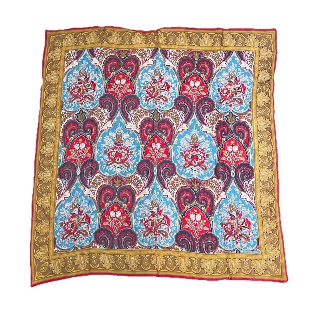 Vintage Jacqueline Ferrar PAISLEY SILK SCARF  Red‎ Gold Fall Colors Japan